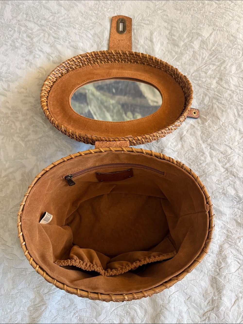 Patricia Nash Brown Woven Round Mini Italian Leather Crossbody Bag - Picture 7 of 16
